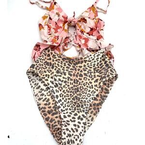 P2F Carly Floral & Leopard Cutout One Piece Swimsuit Size Medium